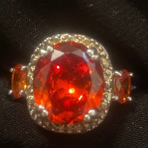 Ruby and rare fire opal ring